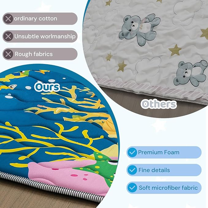 Baby Play Mat for Floor, 71'' x 59'' Thicken Foam Soft Padded Mat for Baby, Playpen Mat for Toddlers Infant Kids, Machine Washable, Non-Slip Bottom Safe for Crawling (Sea)