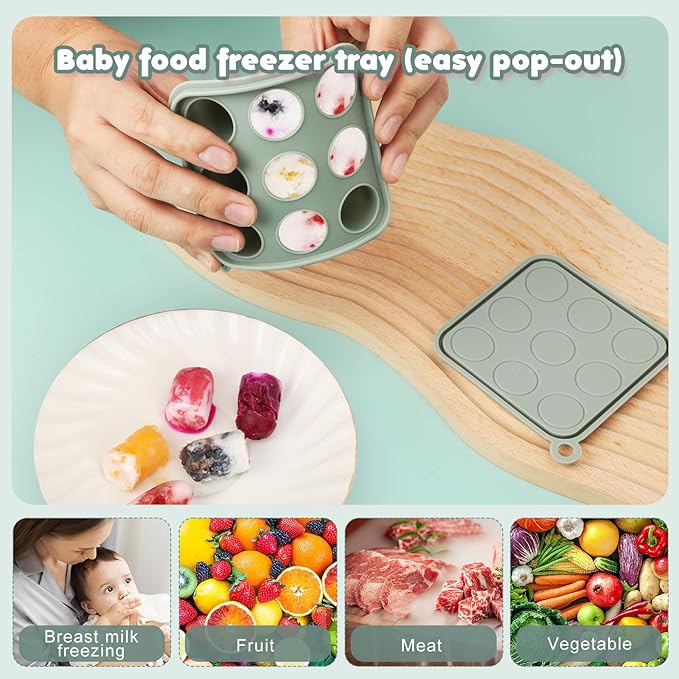 Baby Fruit Food Feeder Breastmilk Popsicle Molds, Silicone Food Freezer Tray for Cooling Teething Relief, Baby Food Feeder for Safe Infant Self Feeding, Includes 3 Extra Food Pacifier