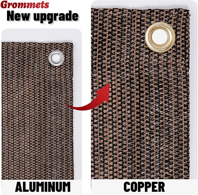 SUNNY GUARD Shade Cloth 8x8 FT Sun Shade Screen Fabric HC-014 Shade Cover Tarp with Grommets for Pergola Backyard Garden, Brown