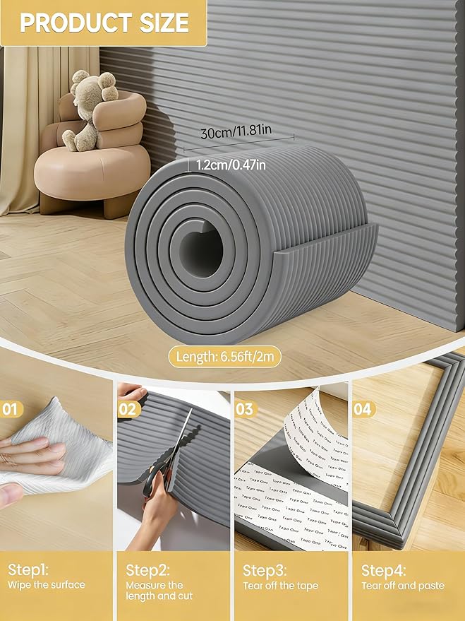 11.8''W Extra-Wide Edge Protector, 6.56FT 0.47''Th Baby Proofing Corner Guards, Safety Furniture Bumper, Pre-Taped, Thick Soft Rubber Foam Padding for Fireplace Table Stair Cabinet (Grey)