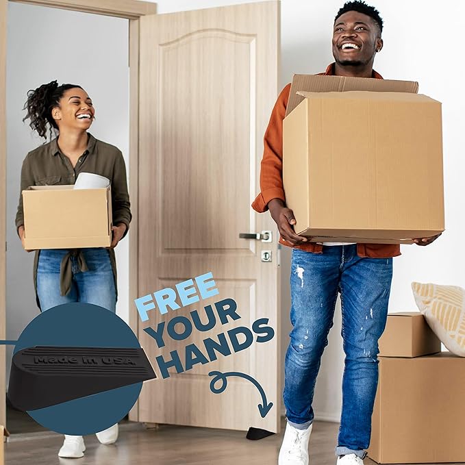 Large Big Rubber Door Stopper Made In USA - Door Stop Wedge for Carpet, Tile, Concrete Floor, Tall Door Stoppers for Bottom of Door - Heavy Duty for Commercial & Home - 6.5 x 2.75 x 1.9 Inches - Black