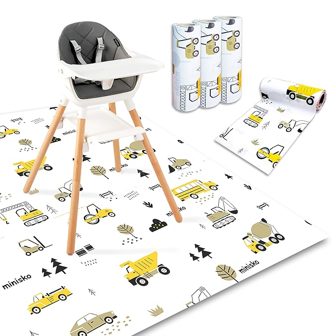 Vehicles | Disposable Splat Mats | Minisko | Under Highchair Splat Mat for Floor | Baby Led Weaning Supplies | Splash Mat