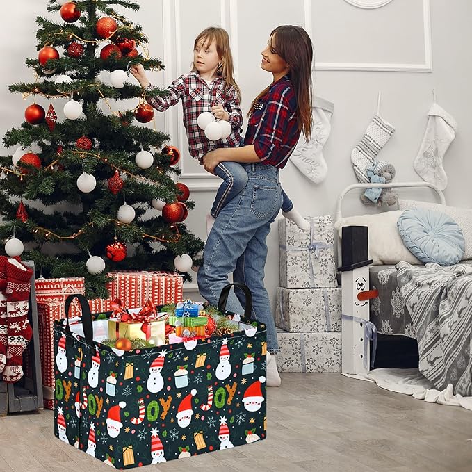 MAIZMZ Xmas Gifts Basket for Kids Santa Claus Snowman Storage Baskets Collapsible Nursery Hamper Waterproof Clothes Toy Bin Book Shelf Gift Basket Cube Party Decor