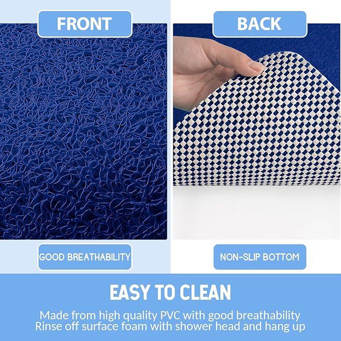 Hargiis Non-Slip Bathtub Mat, 2 Pack Anti Slip Shower Mat, Fast Drying Bathtub Mats, Foot Scrubber Mat, Anti Slip Mat for Tub, Floor, Bathroom, Kitchen, Home, Hotel (Navy Blue 24"×16"+24"×16")