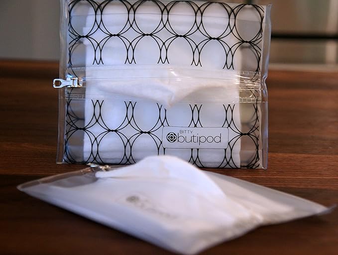 Butipods Bitty Reusable Stay Moist Wet Wipe Pouch | Slim Case Travel Holder | Great for Hand and Face Wipes | Set of 2 (Bitty | mini size | Black and Clear)