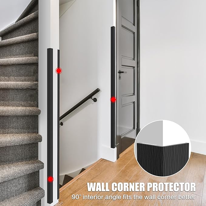 Wall Corner Protector, Walls Edge Protector，Self-Adhesive Wall Corner Guards,PVC Double Side Edge Protector， Furniture Stairs Guard (Black Wood Grain 2PCS 90cm/35.4in)