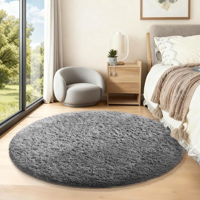 Ophanie Area Rugs for Bedroom Living Room,Color 1- Grey,Size 5',Shape Round