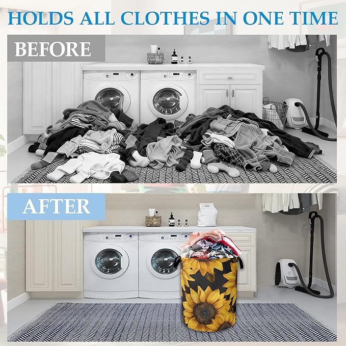 Sunflowers Laundry Basket Collapsible Laundry Hamper Oxford Storage Bin for Clothes Storage, Toy Organizer, Books and Sundries 16" X 20.8"