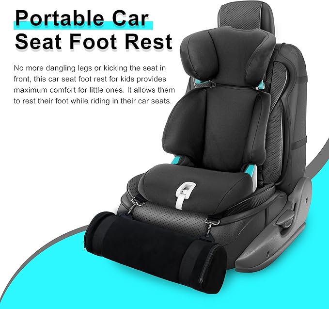 kalnweis Car Seat Foot Rest,Car Seat Foot Rest for Kids-Booster Seat Foot Rest-Convenient Car Accessories for Kids - Supportive Car Seat Pillow for Toddlers - Long Adjustable Strap (Black)