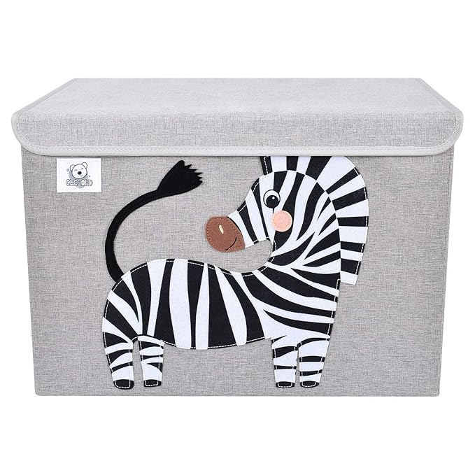 CLCROBD Foldable Large Kids Toy Chest with Flip-Top Lid, Collapsible Fabric Animal Toy Storage Organizer/Bin/Box/Basket/Trunk for Toddler, Children and Baby Nursery (Zebra)