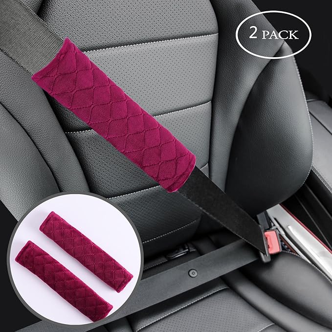 Amooca Soft Auto Seat Belt Cover Seatbelt Shoulder Pad Cushions 2 PCS for a More Comfortable Driving Universal Fit for All Cars and Backpack Wine Red