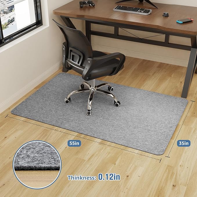 2 Pack Office Chair Mat for Hardwood Floor, 55"x35" Desk Chair Rug, Large Anti-Slip Floor Protector for Home Office Light Grey (Roll Packaging)