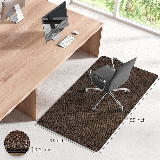 Office Chair Mat for Hardwood and Tile Floor, 55" x 35" Computer Desk Chair Mats, Anti-Slip Mat for Rolling Chair, Large Floor Protector for Home Office, Coffee Color