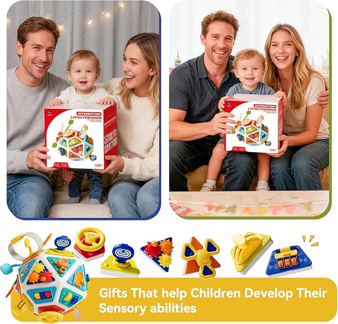 22‑in‑1Toddler Busy Board Activity Cube Toys, Montessori Sensory Toy & Travel Leaning for Toddlers, Early Education Active Toy and Fine Motor Skills Development Toy for 1 2 3 Years Old Boys & Girls