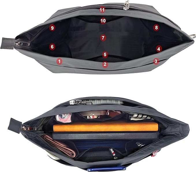 Time Wing Handbag Tote Purse Organizer Insert Bag Liner Shaper Divider Zipper 11 Pockets Compartments Medium Dark Grey