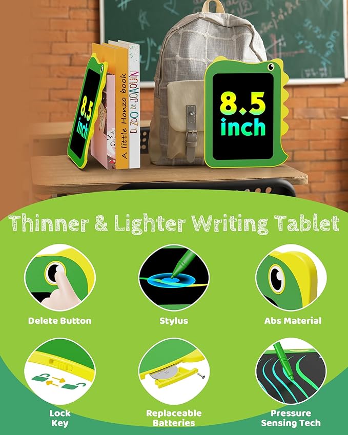 TEKFUN Toddler Boy Toys, 2 Pack LCD Writing Tablet for Kids, Doodle Board Dinosaur Toys, Travel Essentials Toys for 3 4 5 6 Year Old Boys Girls, Easter Birthday Christmas Gifts (8.5inch Green&Pink)