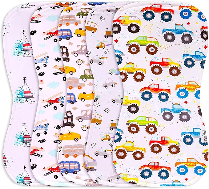 KiddyStar 5-Pack Organic Cotton Burp Cloths – Large, Ultra-Soft 3-Layer Towels for Burping, Shoulder & Hand Use, Highly Absorbent