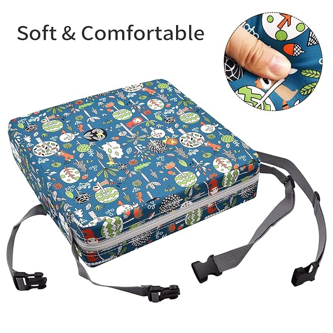 Booster Seat for Kitchen Chair - Washable Toddler Booster for Dining Table, Portable Travel Increasing Cushion for Kid (Forest Green)