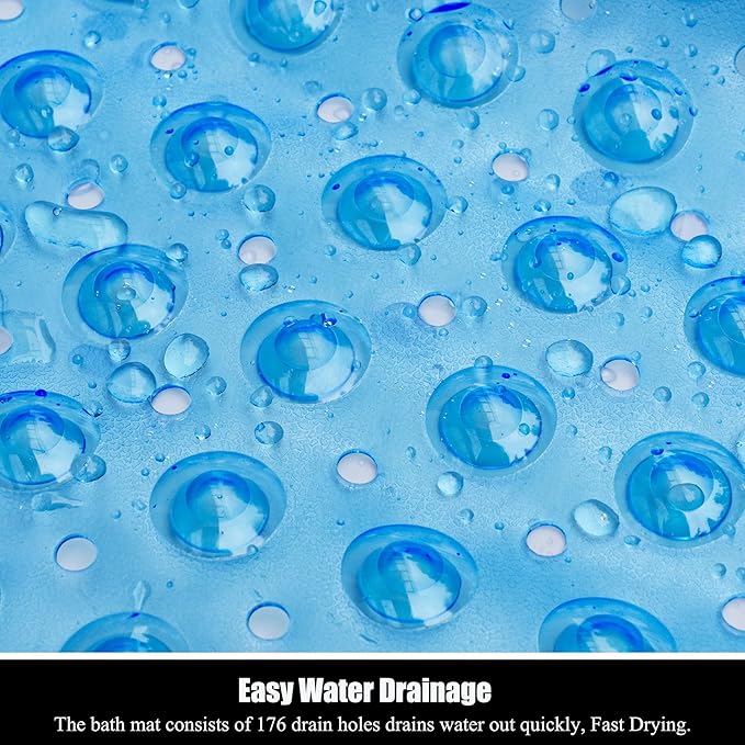 Bathtub and Shower Mats, 28 x 15 Inch Non-Slip Bath Mat, Machine Washable Bath Tub Mat with Suction Cups & Drain Holes for Bathroom, Clear Blue