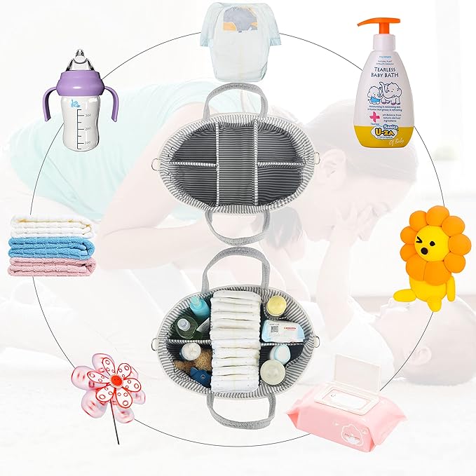 Babybund Extra Large Baby Diaper Caddy Organizer - Portable Rope Nursery Basket for Changing Table Storage - Baby Essentials Organizer for Diapers, Wipes, and More