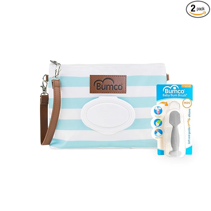 Bumco Diaper Clutch Bag and Mini Cream Spatula - Baby Travel Essentials, Small Bag with Wipes Dispenser, BPA-Free Butt Spatula, Mini Cream Applicator with Case