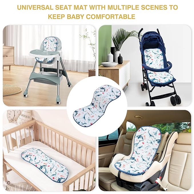 Baby Stroller Cushion,Soft Minky Dotted and Printed Stroller Seat Liner-Reversible Universal Breathable and Soft Newborn Stroller Pad, Cotton Infant Car Seat Insert-82x37cm,1 Pack(Blue Whale)