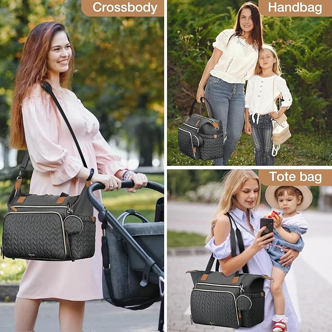 Tonyeee Diaper Bag Tote, Large Baby Diaper Bags Waterproof, Hospital Bag for Labor Delivery with Pacifier Case, Changing Pad, Shoulder Strap, Dark Gray