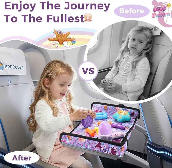 COOLBEBE Airplane Tray Table Cover, Foldable Travel Tray Cover for Toddlers 1-3, Universal Fit for Airplane, Car Seat, High Chair, Machine Washable, Mermaid