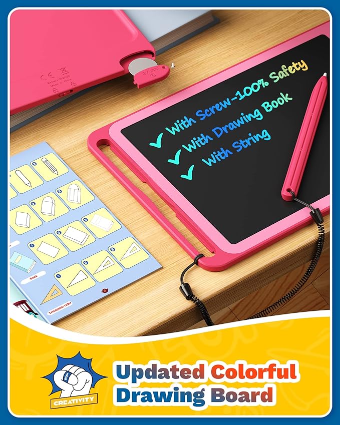 TEKFUN LCD Writing Tablet Kids Toys, 10inch Colorful Doodle Board Kids Travel Learning Toys Drawing Tablet, Birthday Gifts Presents for 3 4 5 6 7 Year Old Girls Boys (Pink)