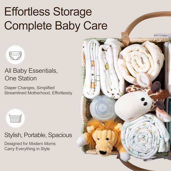HBlife Large Baby Diaper Caddy, Paper Rope Storage Baskets Nursery Bin with Removable Divider, Portable Car Organizer for Diapers, Baby Shower Gifts, Newborn Essentials Must Haves