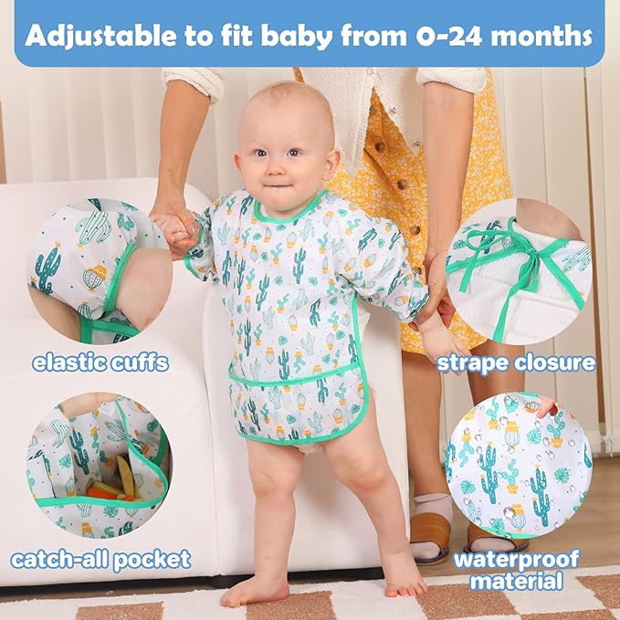 Lictin Long Sleeve Bibs 5 Pack - Baby Bibs for Girl or Boy, Reusable Infant for Feeding Teething or Weaning