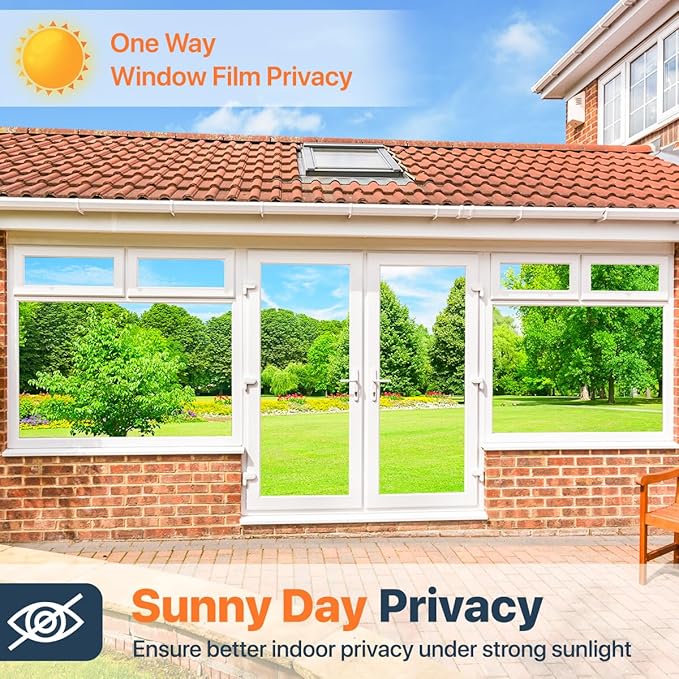 Bloss One Way Privacy Window Film, Privacy Film for Glass Windows, Self-Adhesive Window Tint for Home & Office, Heat Insulating & UV Blocking Mirror Glass Wrap(35.4" x 118"/Silver)