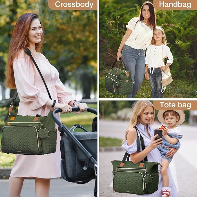 Tonyeee Diaper Bag Tote, Large Baby Diaper Bags Waterproof, Hospital Bag for Labor Delivery with Pacifier Case, Changing Pad, Shoulder Strap, Dark Green