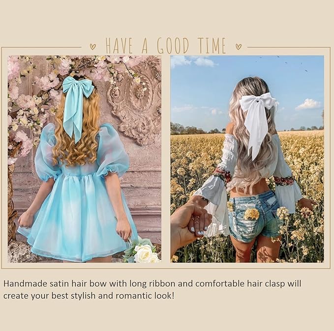 Hair Bows for Women Girls 8 PCS Hair Ribbon Bow Hair Clips with Long Tails Vintage Hair Accessories for Women