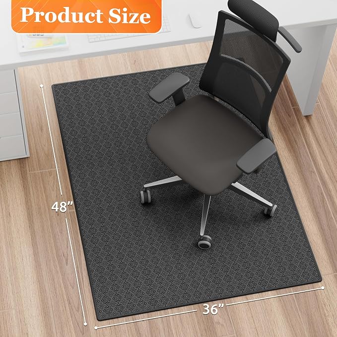 KMAT Office Chair Mat, 36x48in Heavy Duty Hardwood/Tile Floor Protector, Floor Mat Computer Desk Mat for Rolling Chairs, Work, Study, Office, Black