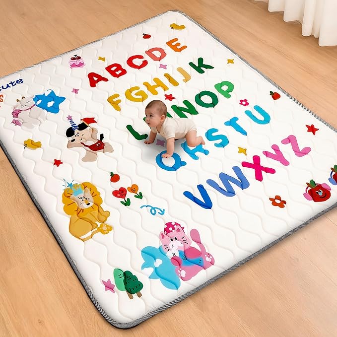Baby Play Mat for Floor, 50'' x 50'' Thicken Foam Soft Padded Mat for Baby, Playpen Mat for Toddlers Infant Kids, Machine Washable, Non-Slip Bottom Safe for Crawling (Circus)