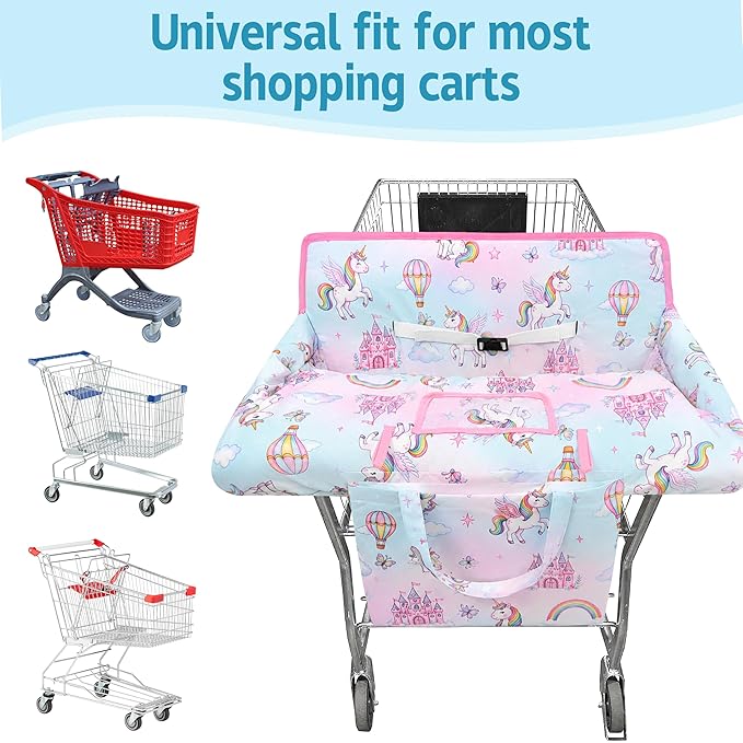 Shopping Cart Cover for Baby,2-in-1 High Chair Cover Soft,Portable, and Machine Washable,Comfortable Cotton Seat Pad with Safety Harness and Portable Cloth Bag,Fits All Supermarkets and Restaurants