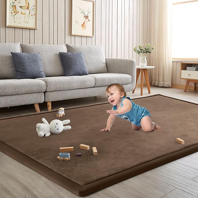 Baby Play Mat for Floor Nursery Rug Muscle Mat Area Rug Playroom Rug 79"x118" Playpen Mat Memory Foam 1.3" Thick Crawling Mat for Babies,Toddlers, Infants, Kids,Chestnut