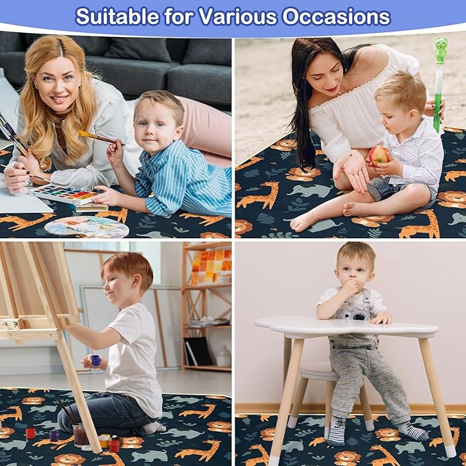 Basumee Splat Mat High Chair Mat Waterproof Baby Play Splat Mat for Under High Chair Food Catcher Highchair Mat for Floor Non Slip Bottom, Dark Blue Giraffe, 51x51 Inches