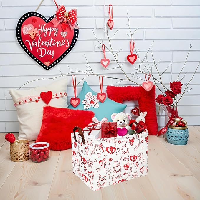 ASKETAM Valentine's Day Basket Gift for Empty Cute Heart Large Storage Bin for Kid and Baby Room Décor (Bear Love)