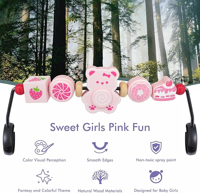 Baby Bouncer Toy Bar, Toy Bar for Baby Bouncer, Warm and Playful Pink Rainbow Design for Baby Girls, Easy to Attach and Remove, Child-Safe Paint, Safe for Babies