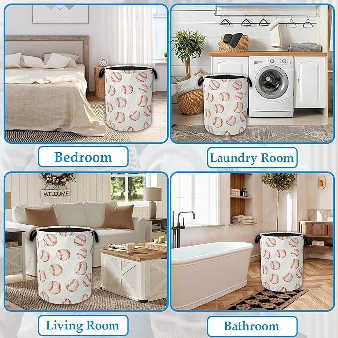 Groovy Baseball Laundry Basket Collapsible Laundry Hamper Clothes Toy Storage Bin for Bathroom Bedroom Room Decor 16" X 20.8"
