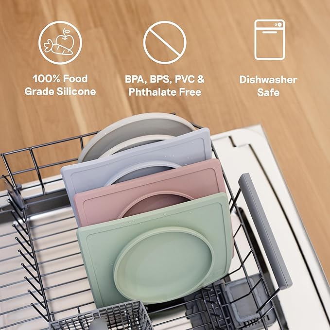 ezpz Tiny Plate (Blush) - 6 Months+ - 100% Silicone Suction Placemat + Plate for Infants - Fits on Most Highchair Trays - Baby Led Weaning Supplies