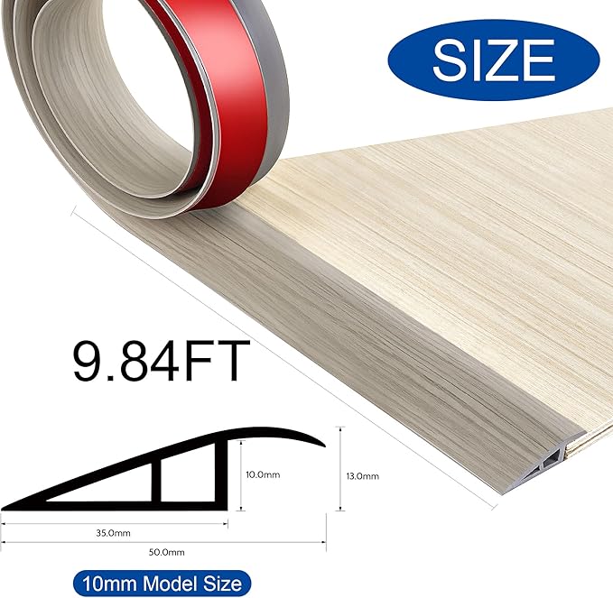 BNELL Floor Transition Strip Self Adhesive-PVC Carpet & Floor Edging Trim Strip,Threshold Transitions Suitable for Threshold Height Less Than 10mm (9.84FT_Gray Wood Grain)