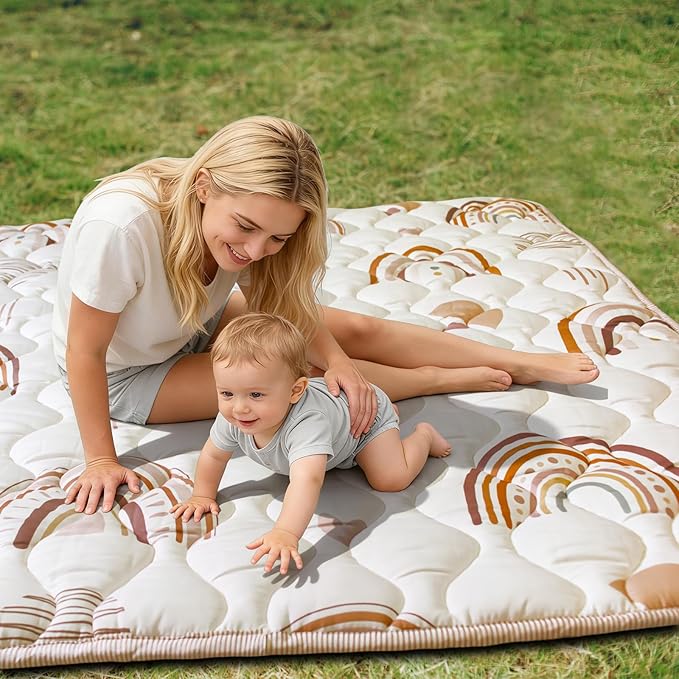 Baby Play Mats for Floor, 71”x59” Upgraded Thickness & Larger Super Soft Playmat for Babies and Toddlers, Foldable Washable, Upgrade Anti-Slip Crawling Mat for Playpen(Boho Rainbow)