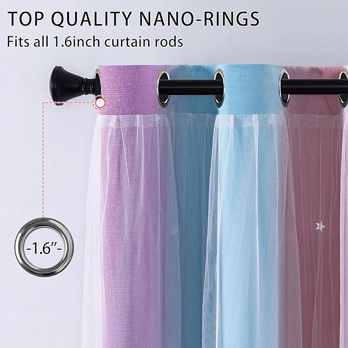 XiDi Curtains for Bedroom Decor, Rainbow Pink Purple/62/84