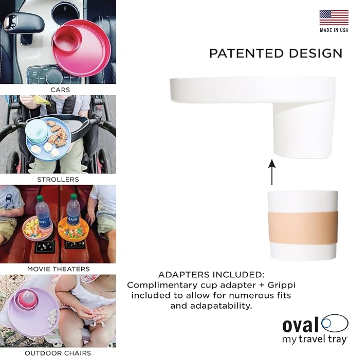 Travel Tray Oval USA Made Extend Your Current Cup Holder to Hold Your Cup Plus A Tray for Snacks, Toys and Accessories. Use in a Car Seat, Booster, Stroller, Golf Cart, Outdoor Chair, Glow