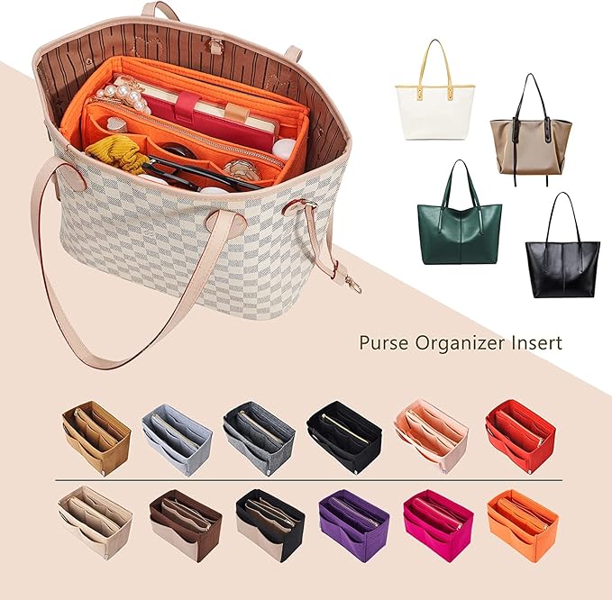 Vercord Felt Organizer Insert For Purse Handbag Tote Bag In Bag Inside Shaper Divider Neo Orange Small