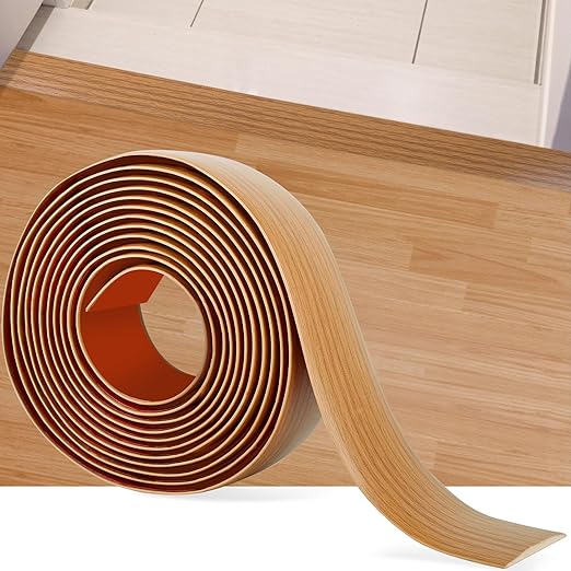 10Ft Floor Transition Strip Self Adhesive Vinyl Cover Floor Strip Flat Divider Transition Strip Wood Grain Design for Laminate Floor Gaps and Doorway Transitions (10Ft x 2 Inch, Light Brown)