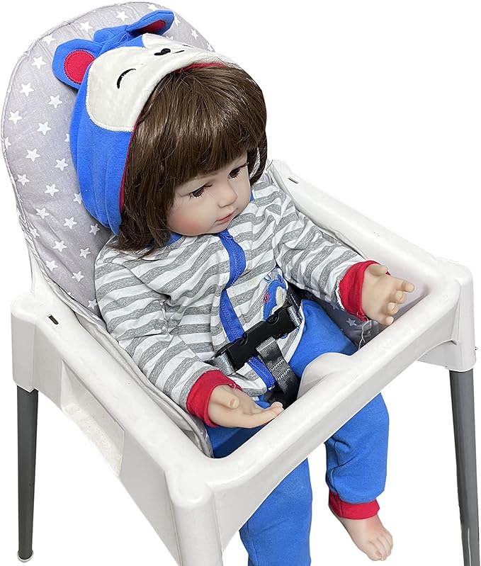 ZARPMA Cotton Seat Covers Compatible for IKEA Antilop Highchair,Cotton Surface and Cotton Padded Foldable Baby Highchair Cover for Child Chair Cushion(Grey Star)
